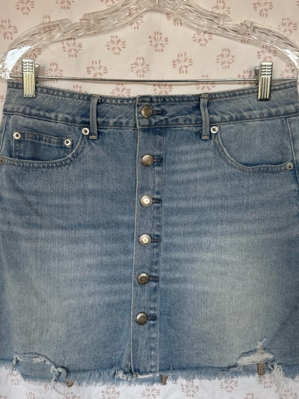 American Eagle Outfitters Light Blue Button-Front Denim Mini Skirt
